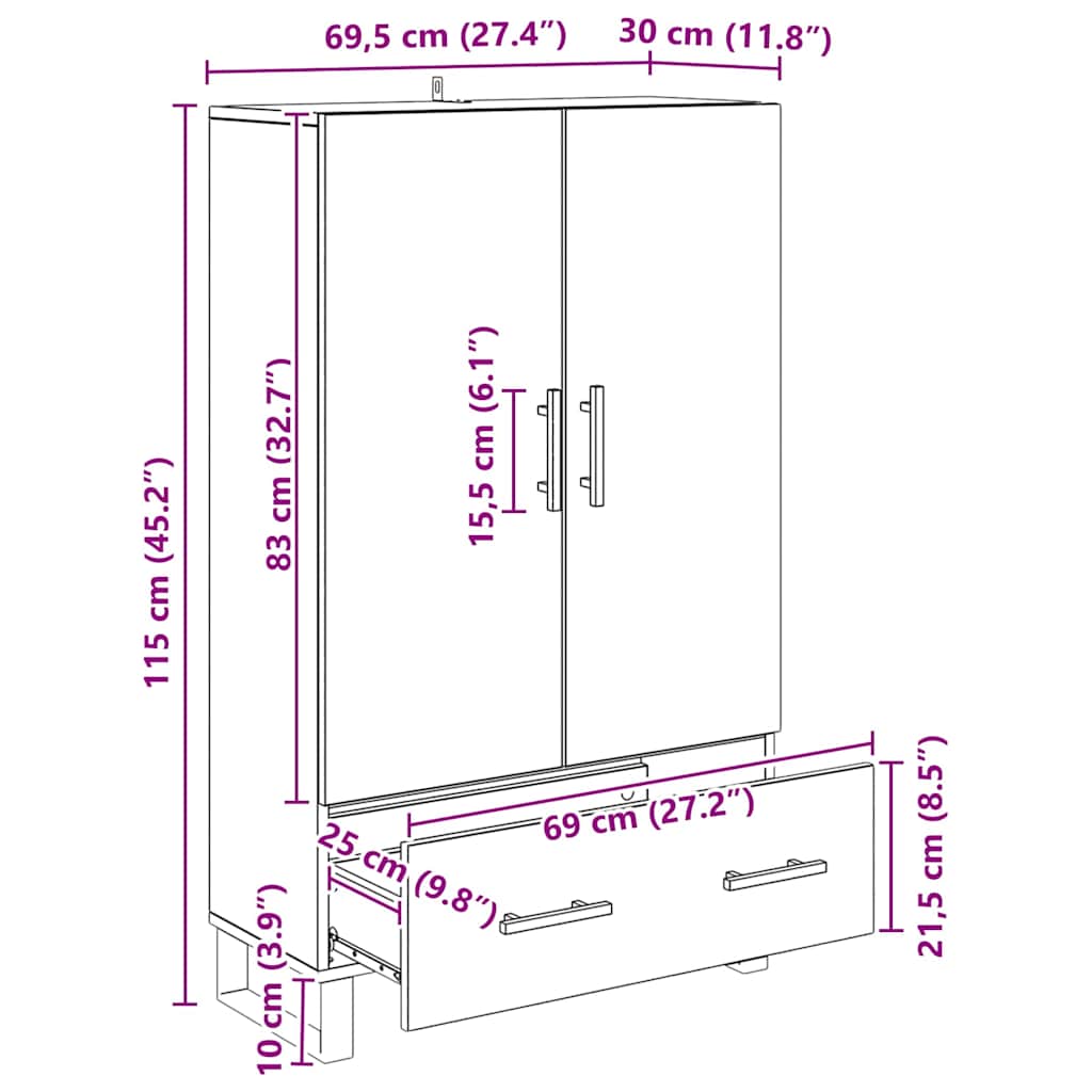 vidaXL Highboard Παλιό Ξύλο 69,5 x 30 x 115 εκ Επεξεργασμένο ξύλο