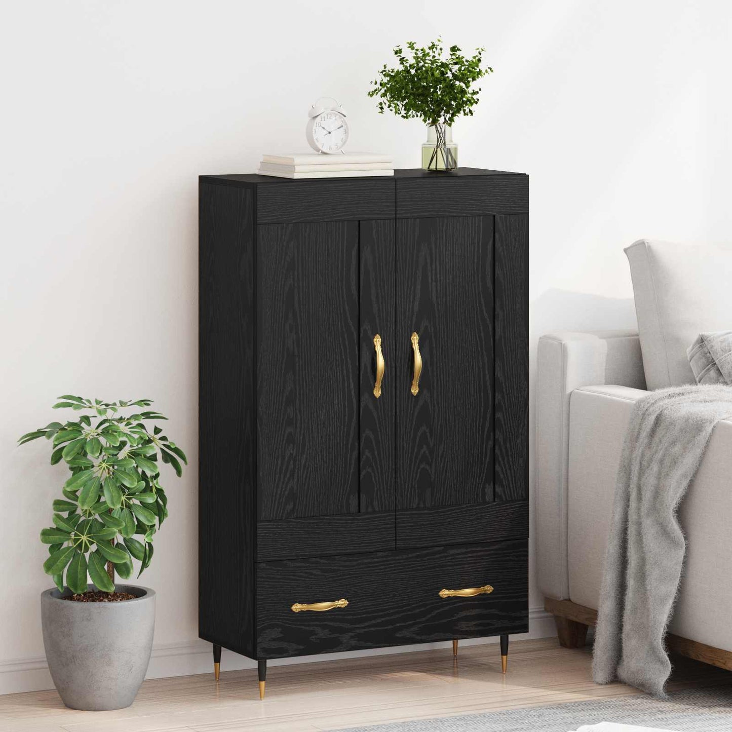 vidaXL Highboard Μαύρη Οξυά 69,5 x 31 x 115 εκ. Επεξεργασμένο ξύλο