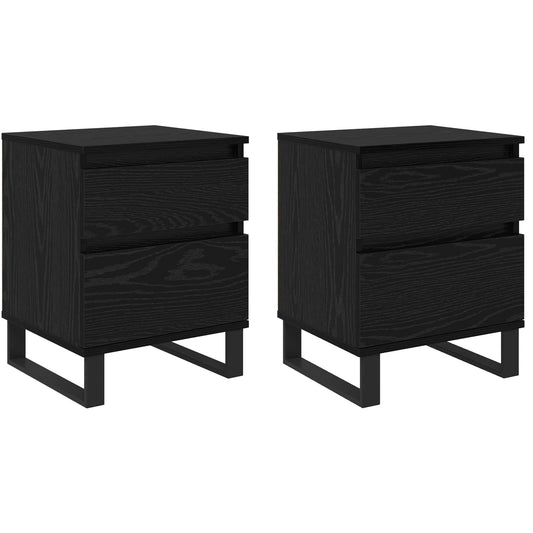 vidaXL Κομοδίνο 2 τεμ. Μαύρη Οξυά 40 x 35 x 50 εκ. Επεξεργασμένο Ξύλο