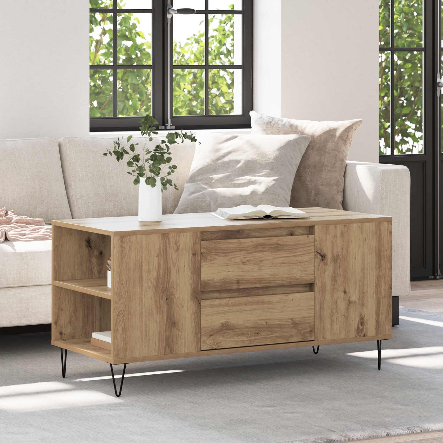 vidaXL Τραπεζάκι σαλονιού με συρτάρι Artisan Oak 102 x 44,5 x 50 εκ