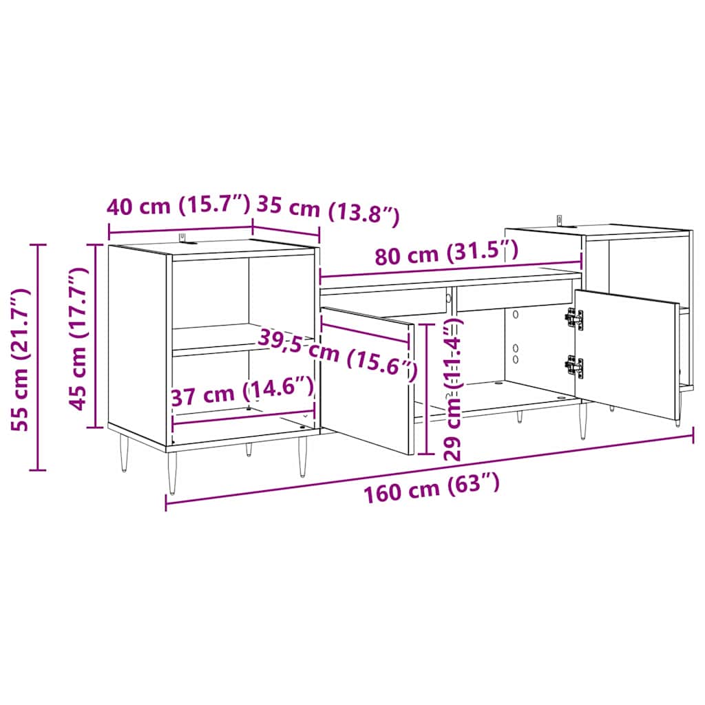 vidaXL Ντουλάπι TV Μαύρη Οξυά 160 x 35 x 55 εκ. Επεξεργασμένο ξύλο