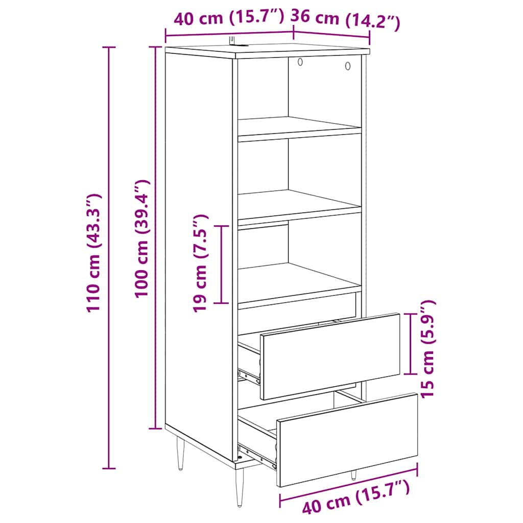 vidaXL Highboard Artisan Oak 40 x 36 x 110 εκ. Επεξεργασμένο ξύλο