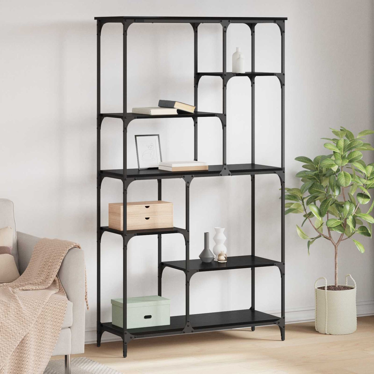 vidaXL Ράφι Βιβλίων Μαύρη Οξυά 99 x 35,5 x 176 cm Επεξεργασμένο ξύλο
