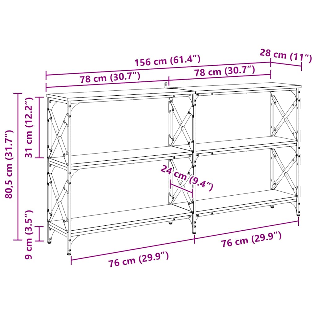 vidaXL Τραπέζι κονσόλας Artisan Oak 156 x 28 x 80,5 εκ.