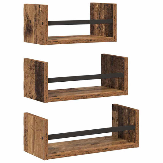 vidaXL Σετ ραφιών τοίχου με ράφι 3 pcs Παλιό Ξύλο 40x16x14εκ.