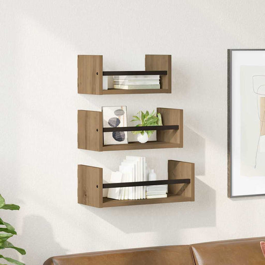 vidaXL Σετ ραφιών τοίχου με ράφι 3 pcs Artisan Oak 40x16x14εκ.