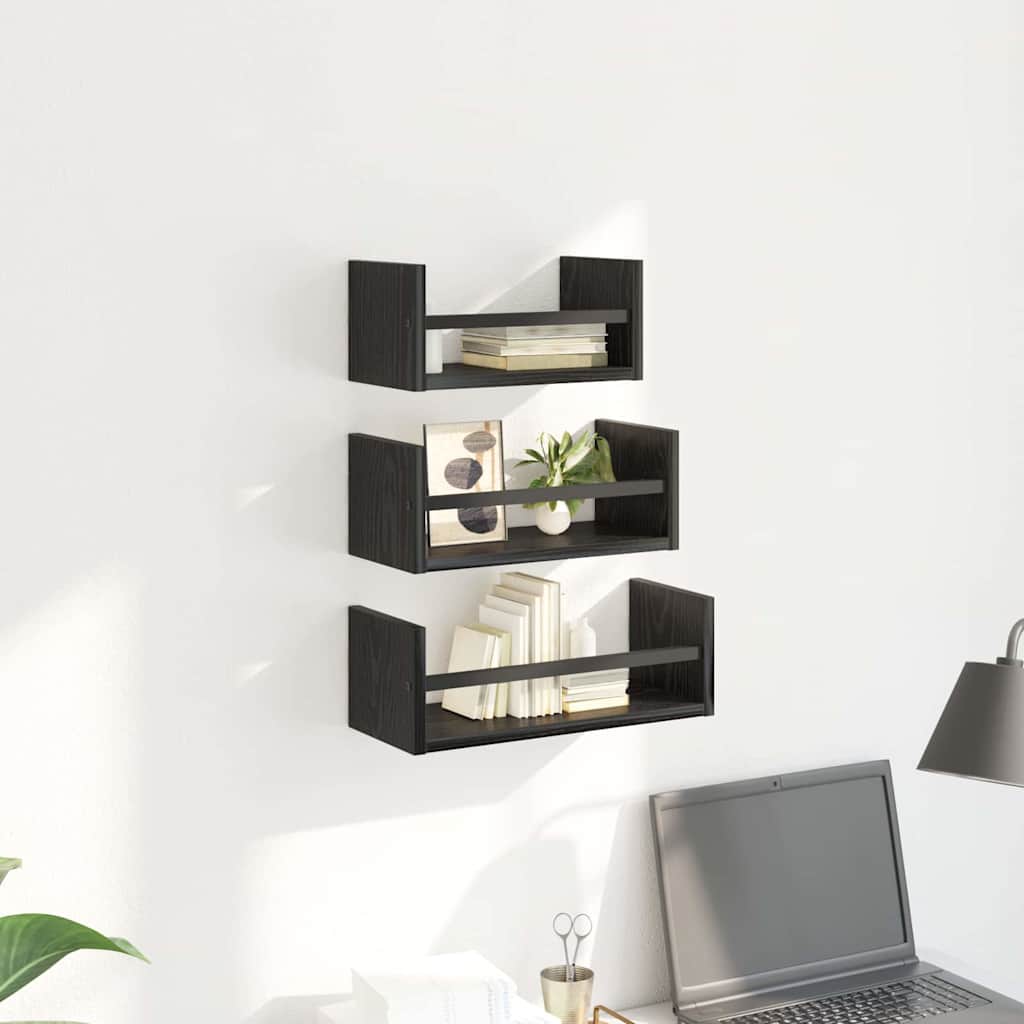 vidaXL Σετ ραφιών τοίχου με ράφι 3 pcs Μαύρη Οξυά 40x16x14εκ.