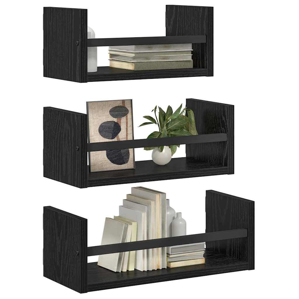 vidaXL Σετ ραφιών τοίχου με ράφι 3 pcs Μαύρη Οξυά 40x16x14εκ.