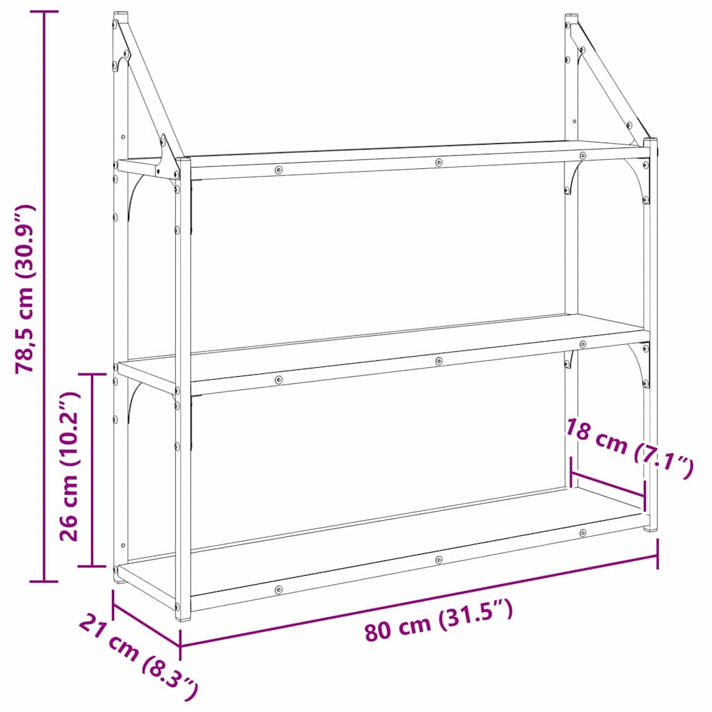 vidaXL Ράφι Τοίχου Artisan Oak 80 x 21 x 78,5 cm Επεξεργασμένο ξύλο