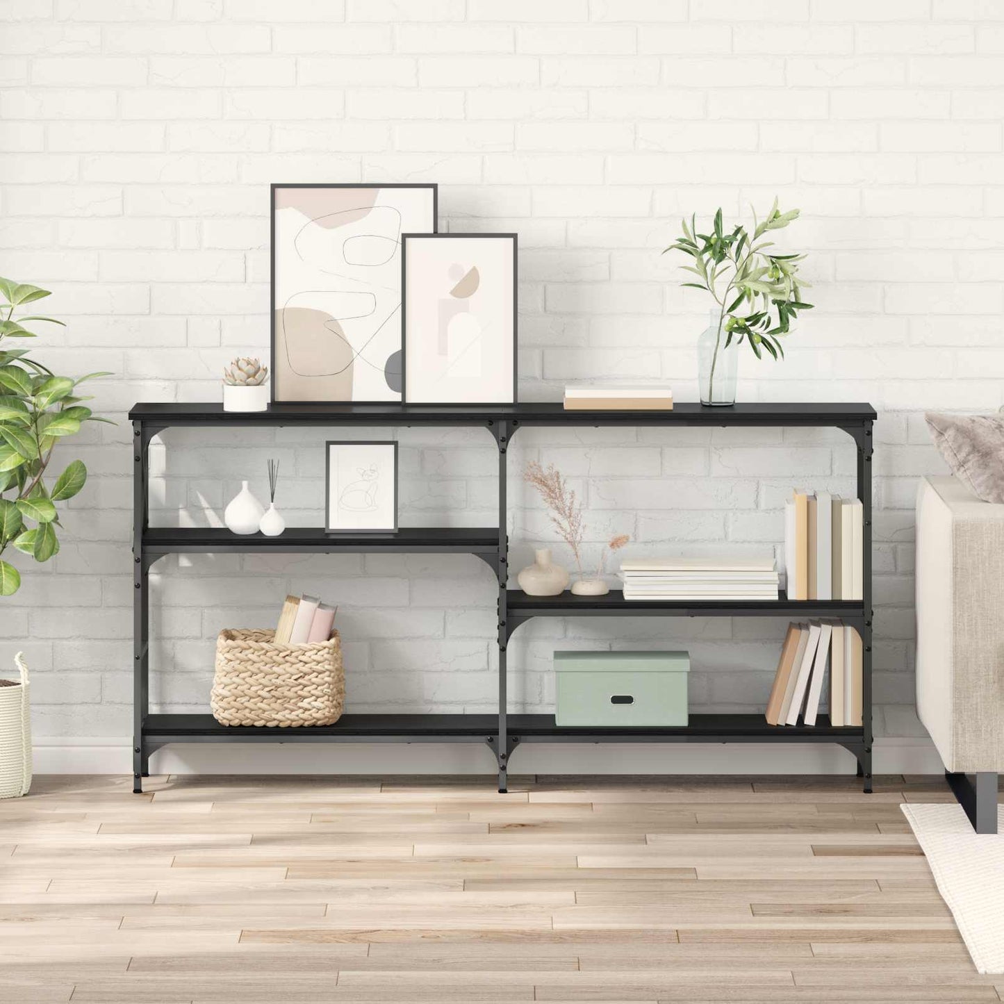 vidaXL Τραπέζι κονσόλας με ράφι Μαύρη Οξυά 150 x 29 x 76,5 εκ