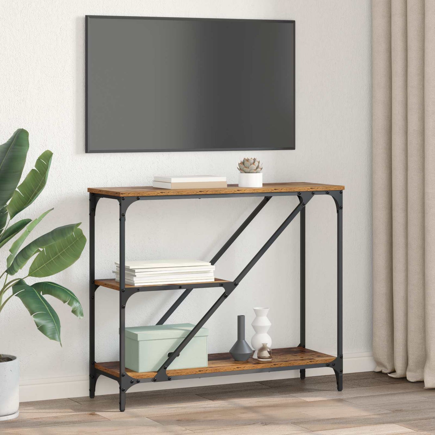 vidaXL Τραπέζι κονσόλας Παλιό Ξύλο 88,5 x 30 x 75 εκ.