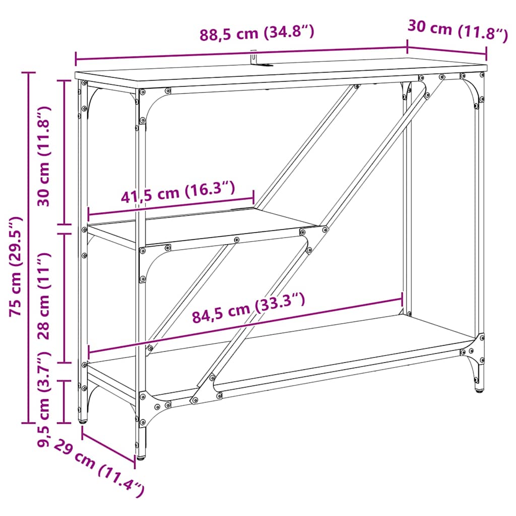 vidaXL Τραπέζι κονσόλας Μαύρη Οξυά 88,5 x 30 x 75 εκ.
