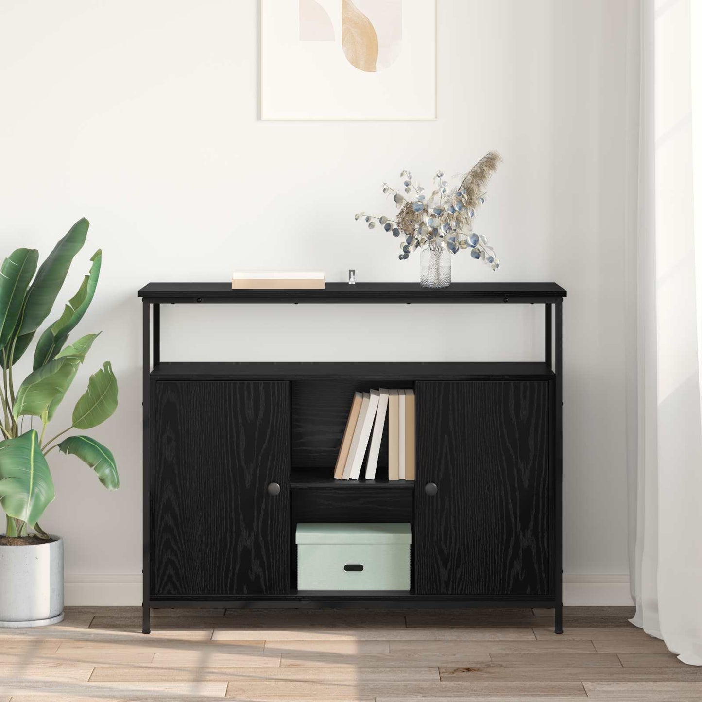 vidaXL Πλαϊνό γραφείο Μαύρη Οξυά 100 x 35 x 80 εκ. Επεξεργασμένο ξύλο