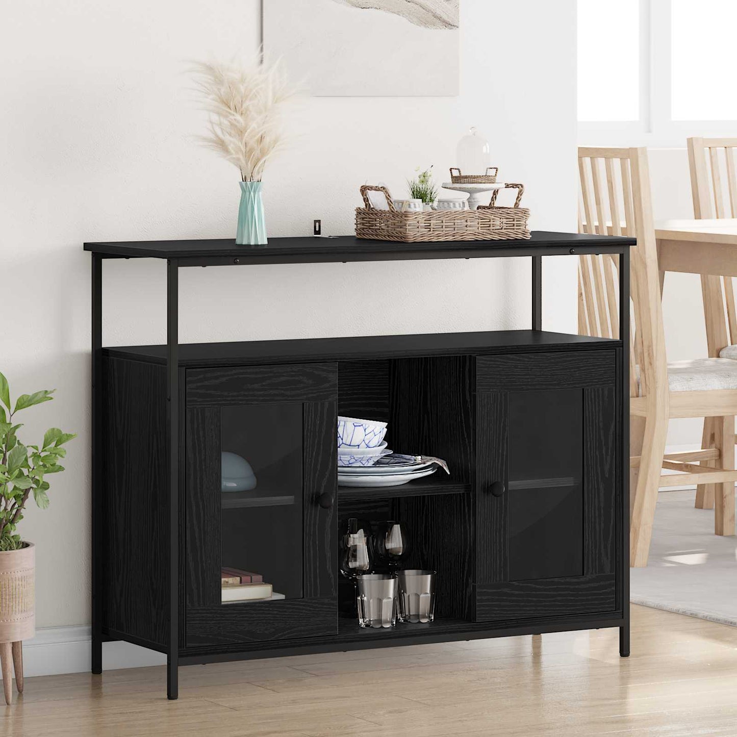 vidaXL Πλαϊνό γραφείο Μαύρη Οξυά 100 x 35 x 80 εκ. Επεξεργασμένο ξύλο