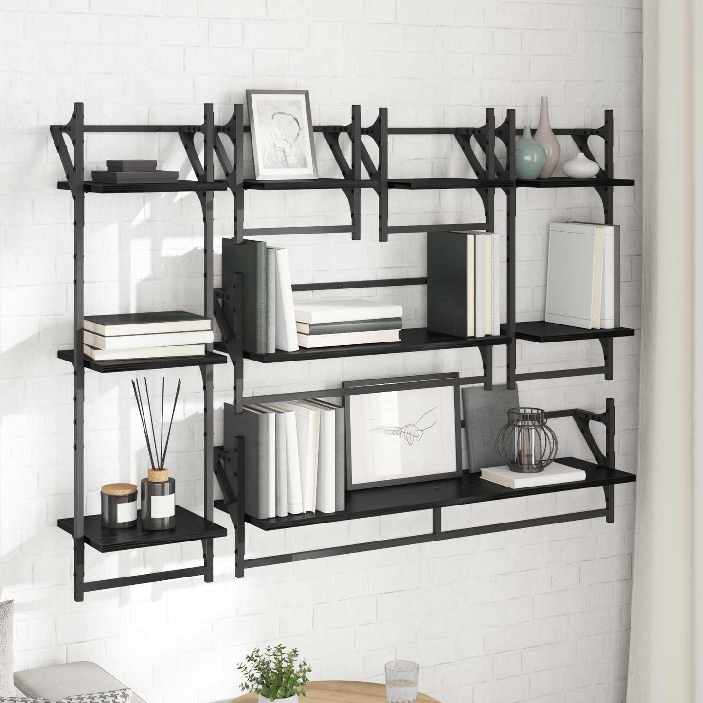 vidaXL Σετ ραφιών τοίχου 6 τμχ. Μαύρη Οξυά 100 x 25 x 30 cm