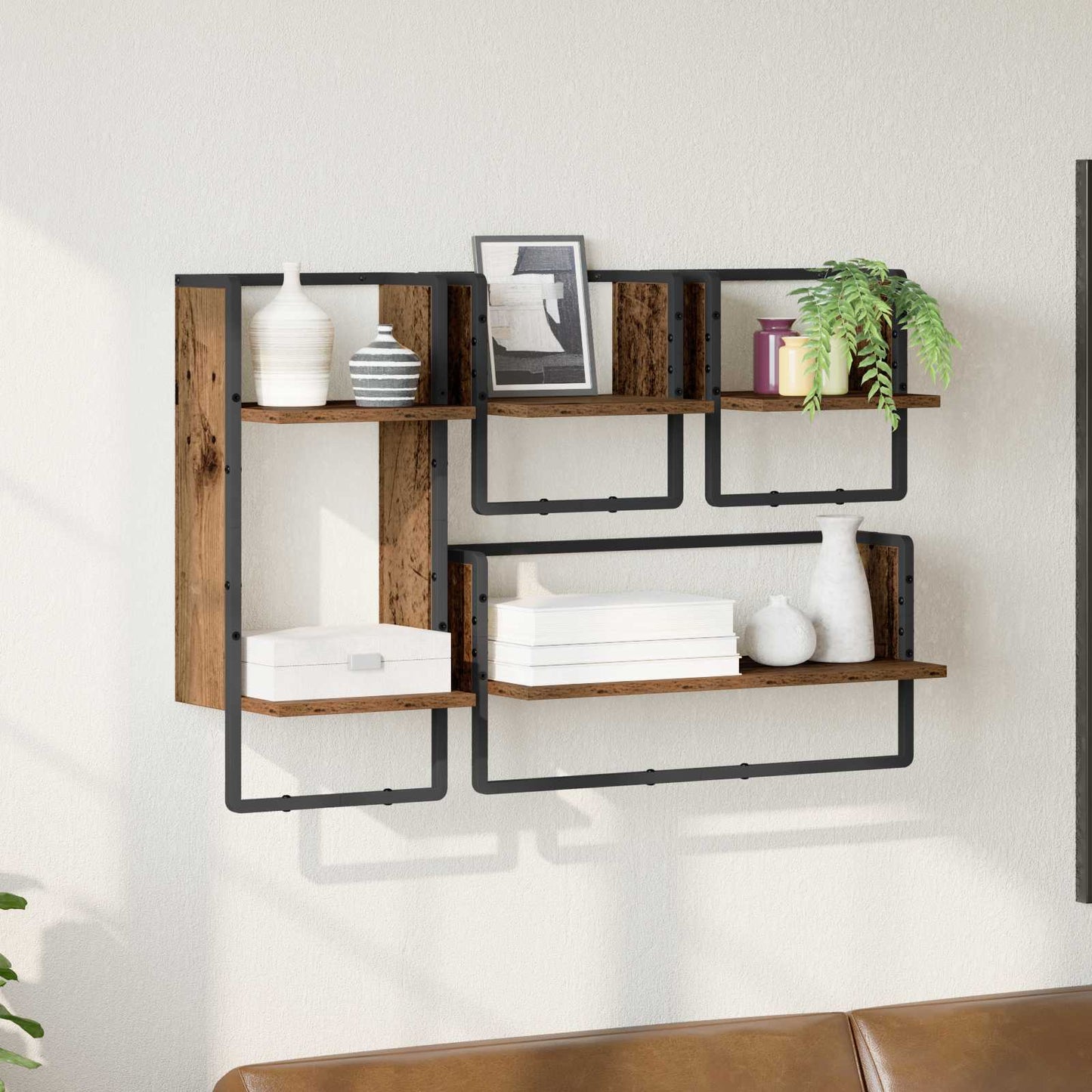 vidaXL Σετ ραφιών τοίχου 4 τμχ. Παλιό Ξύλο 65 x 25 x 30 cm