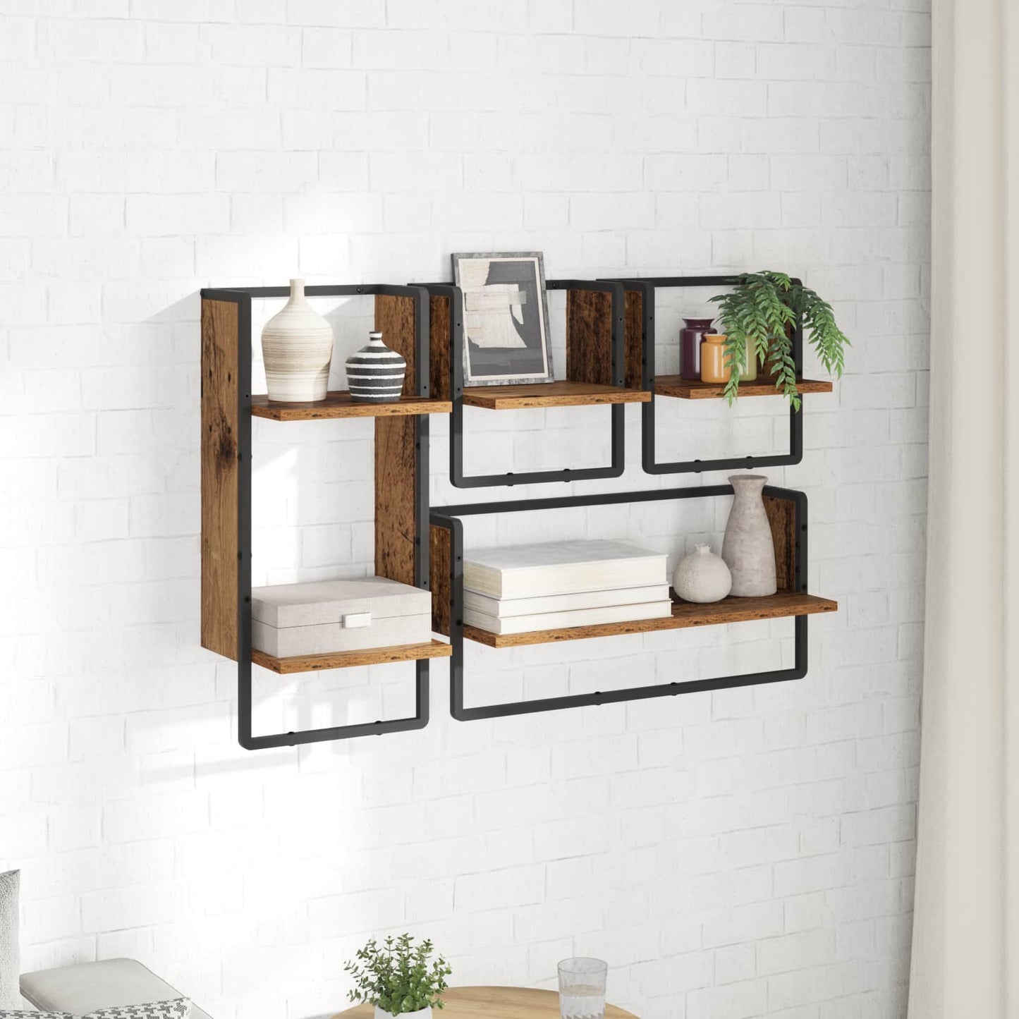 vidaXL Σετ ραφιών τοίχου 4 τμχ. Παλιό Ξύλο 65 x 25 x 30 cm