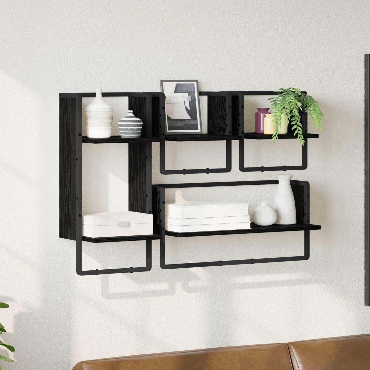 vidaXL Σετ ραφιών τοίχου 4 τμχ. Μαύρη Οξυά 65 x 25 x 30 cm