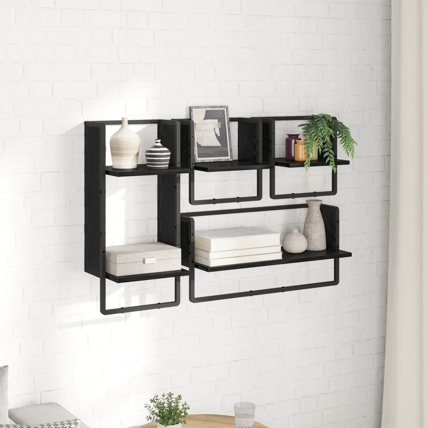 vidaXL Σετ ραφιών τοίχου 4 τμχ. Μαύρη Οξυά 65 x 25 x 30 cm