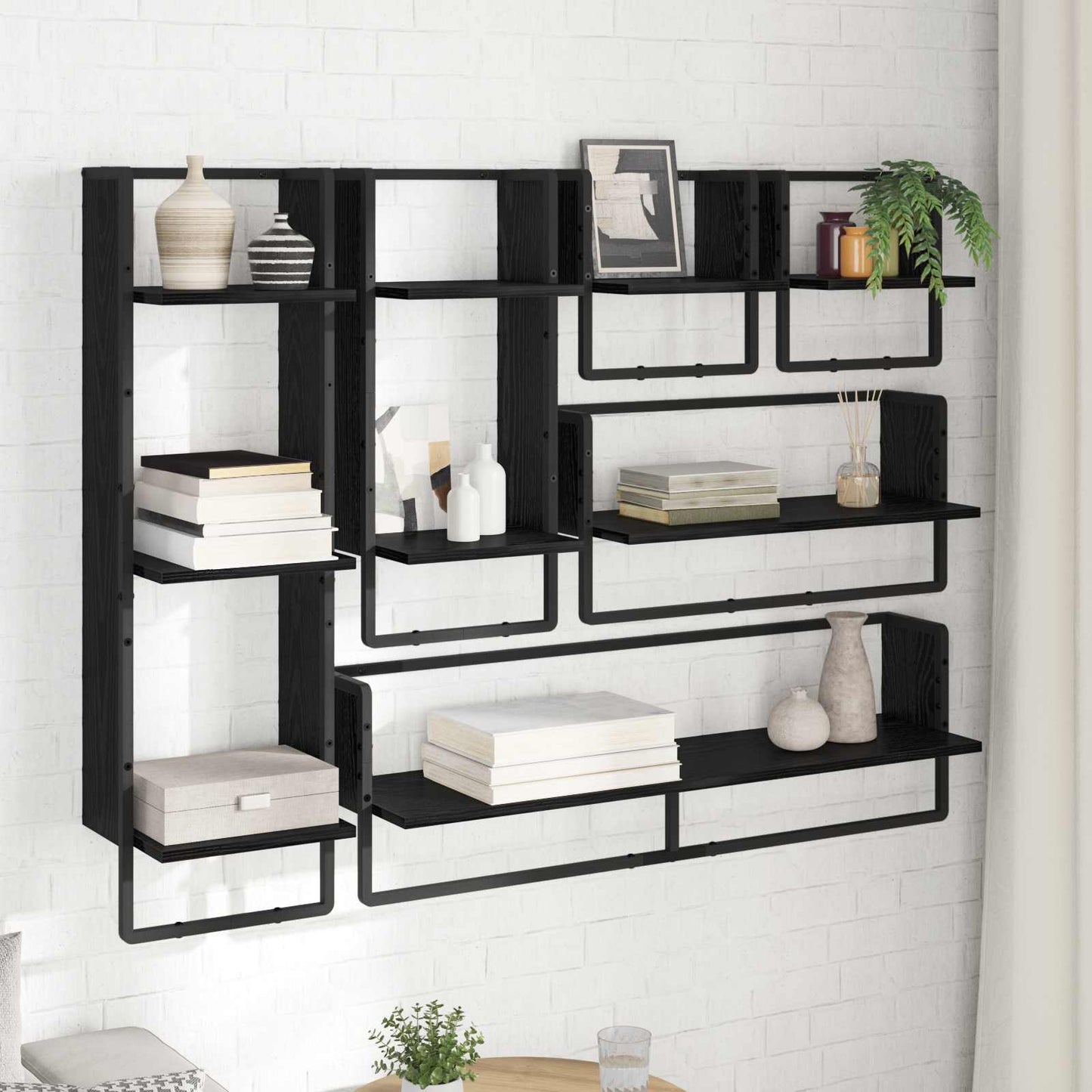 vidaXL Σετ ραφιών τοίχου 6 τμχ. Μαύρη Οξυά 100 x 25 x 30 cm
