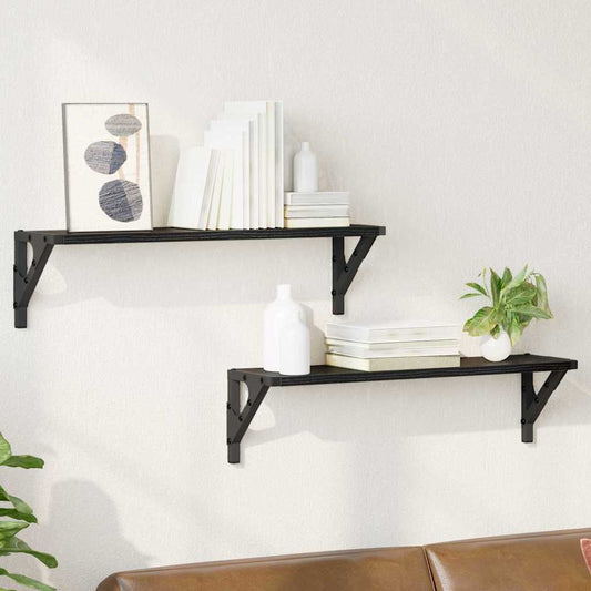 vidaXL Ράφια Τοίχου 2 τμχ. Μαύρη Οξυά 60 x 15 x 15,5 cm