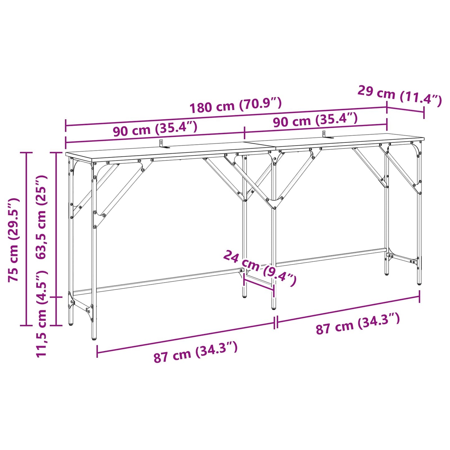 vidaXL Τραπέζι κονσόλας Παλιό Ξύλο 180 x 30 x 75 εκ Επεξεργασμένο ξύλο