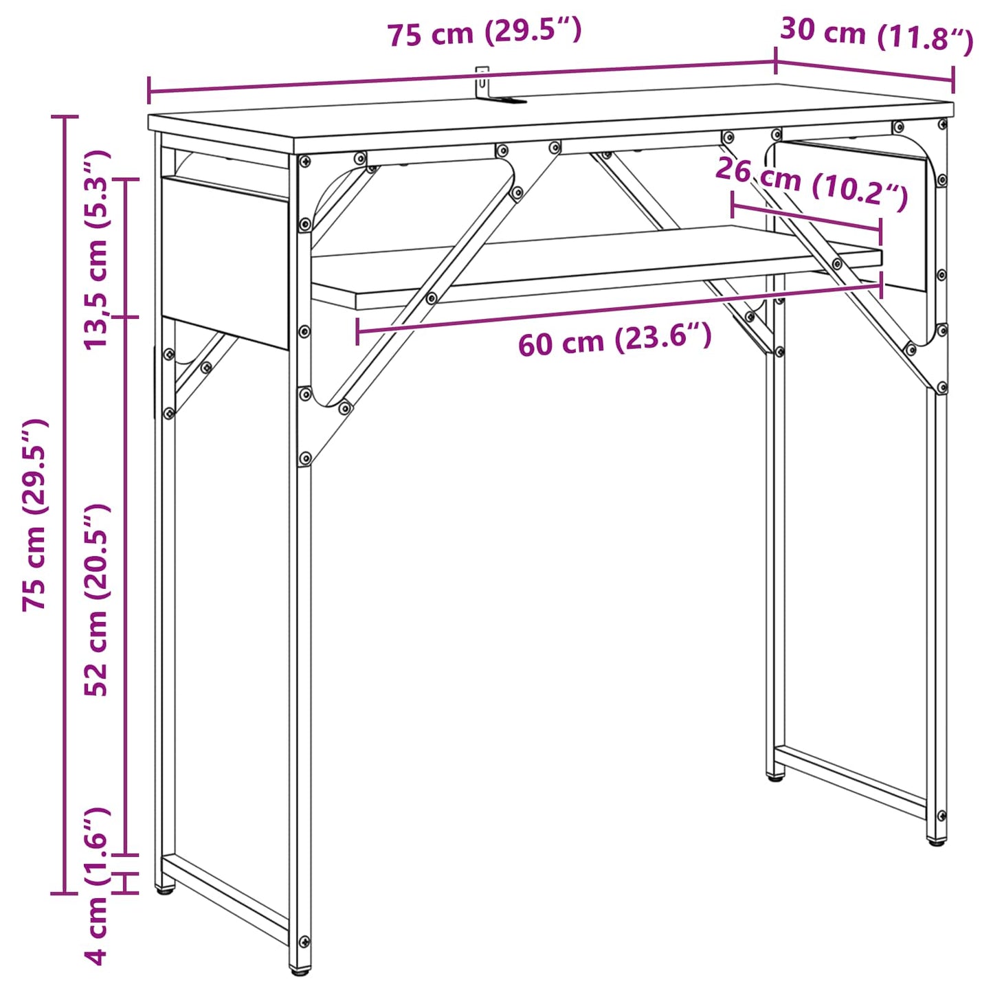 vidaXL ΤραπέζιΚονσόλας Artisan Oak Επεξεργασμένο Ξύλο 75x30x75εκ.
