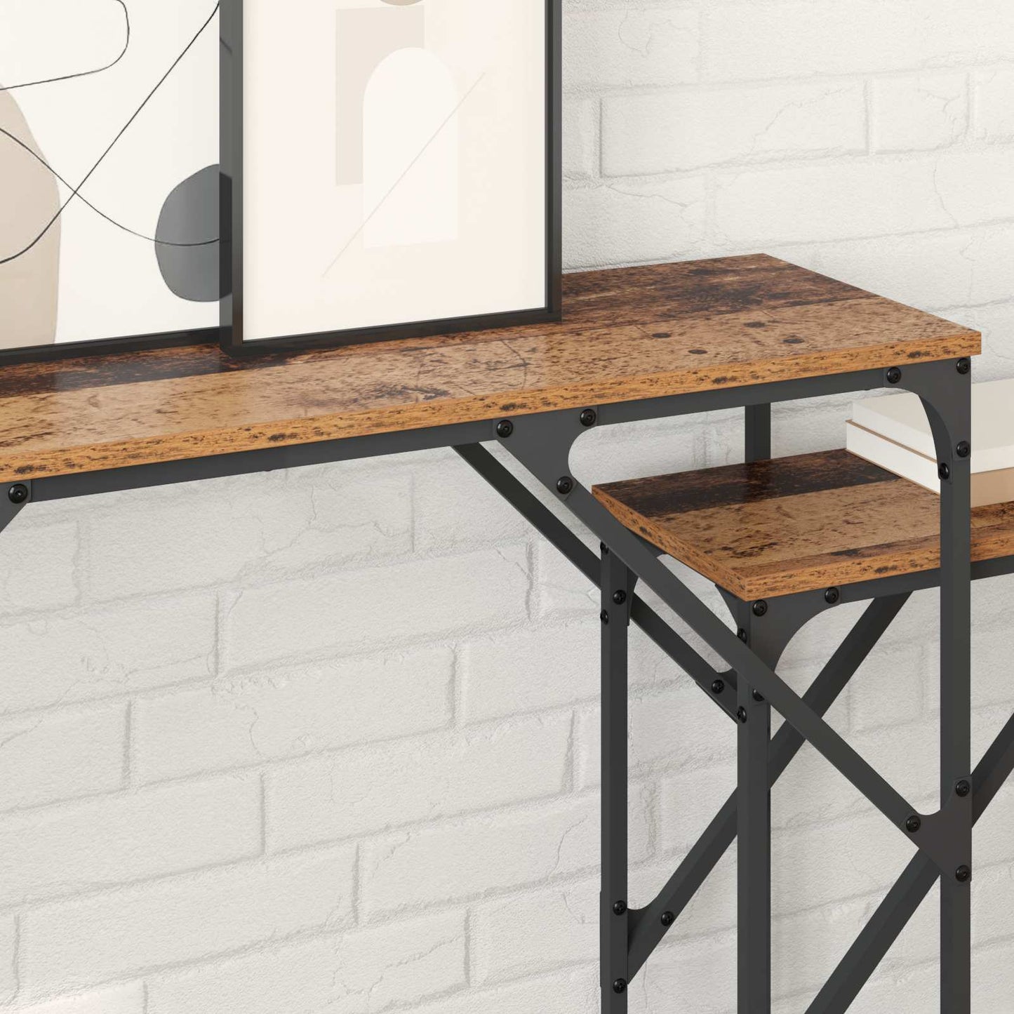 vidaXL Τραπέζι κονσόλας 2 pcs Παλιό Ξύλο 100 x 28 x 75 εκ.