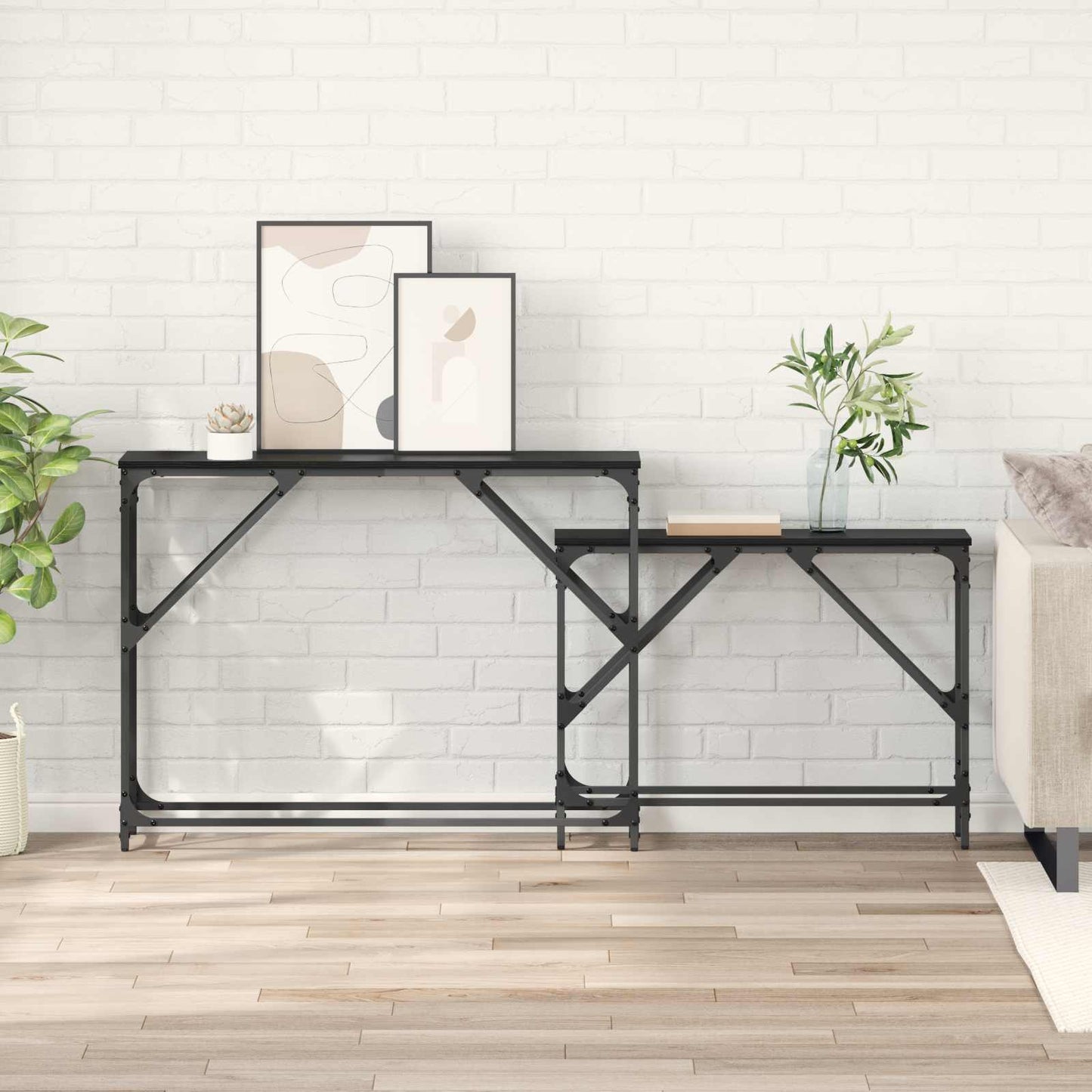 vidaXL Τραπέζι κονσόλας 2 pcs Μαύρη Οξυά 100 x 28 x 75 εκ.
