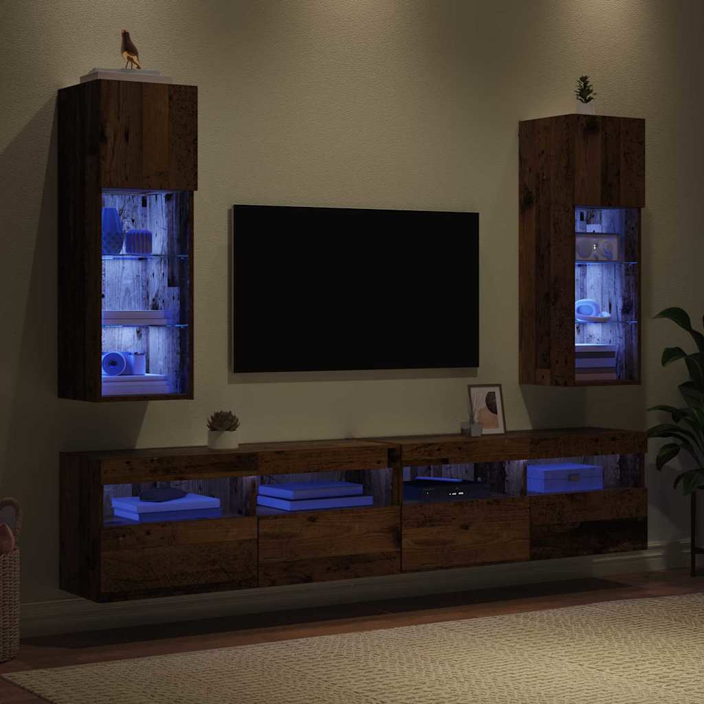 vidaXL Τοίχου ντουλάπες τηλεόρασης 2 pcs Παλιό ξύλο 30,5 x 30 x 90 cm