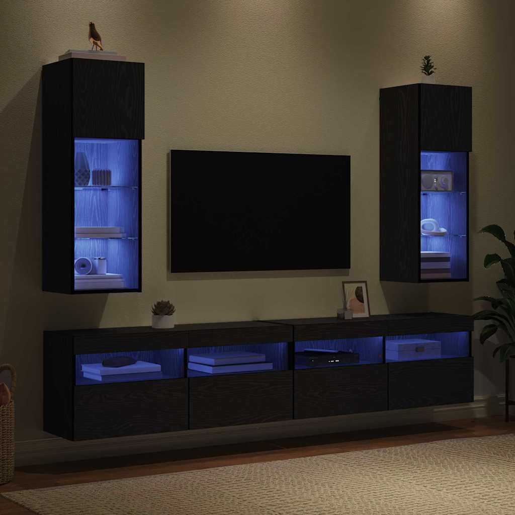 vidaXL Τοίχου ντουλάπες τηλεόρασης 2 pcs Μαύρη Οξυά 30,5 x 30 x 90 cm