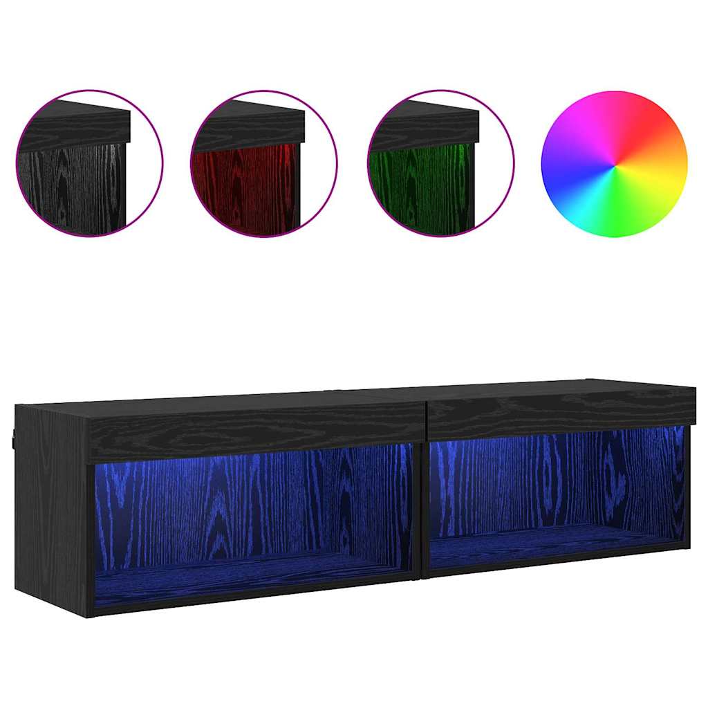 vidaXL Έπιπλα τηλεόρασης Επιτοίχιο 2 pcs Μαύρη Οξυά 60 x 30 x 30 cm