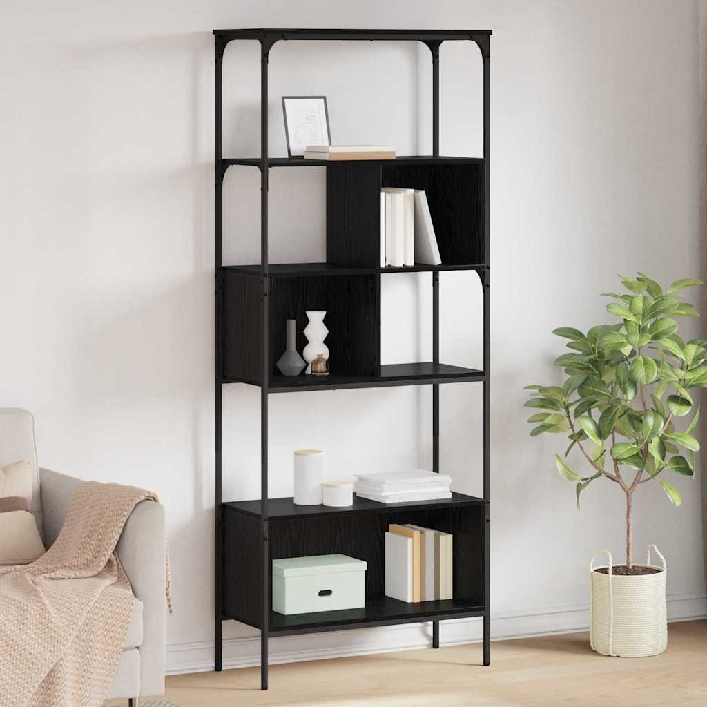 vidaXL Βιβλιοθήκη Μαύρη Οξυά 76 x 33 x 188,5 εκ Επεξεργασμένο ξύλο
