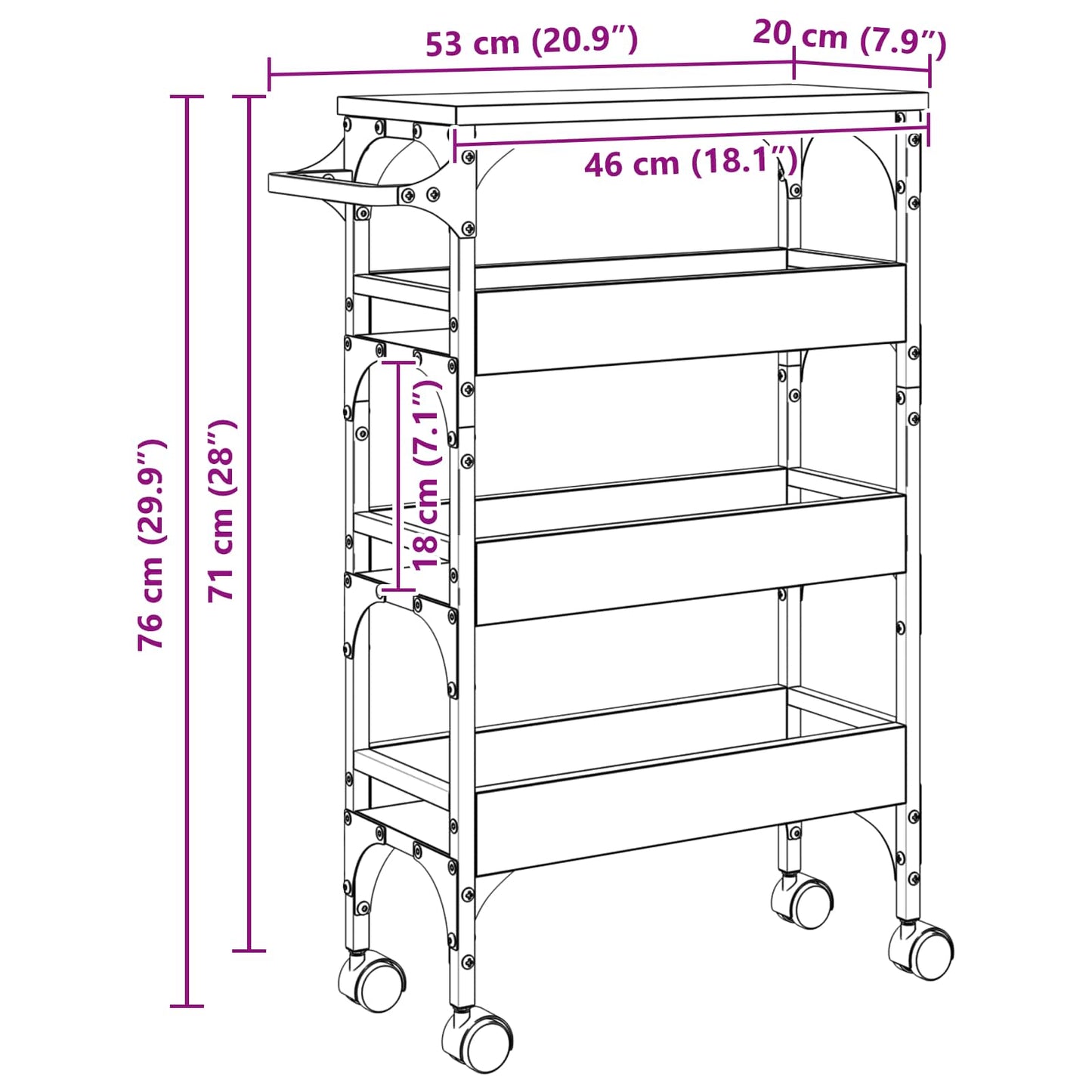 vidaXL Καρότσι Κουζίνας Δρύς Sonoma 53 x 20 x 76 εκ.