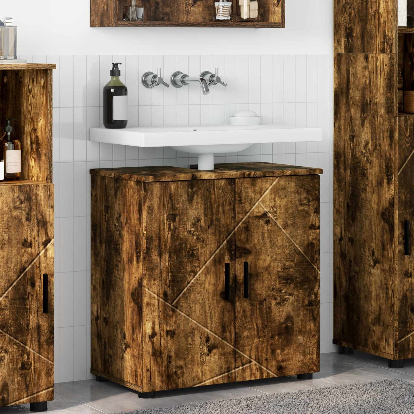 vidaXL Ντουλάπι Μπάνιου Καπνιστό Δρύς 61 x 35 x 64 εκ.