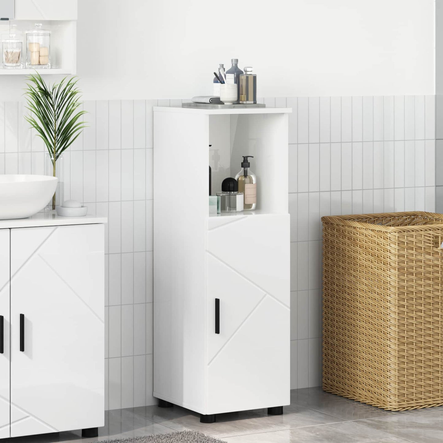 vidaXL Ντουλάπι Μπάνιου Υψηλής γυαλάδας λευκό 30 x 35 x 95 εκ