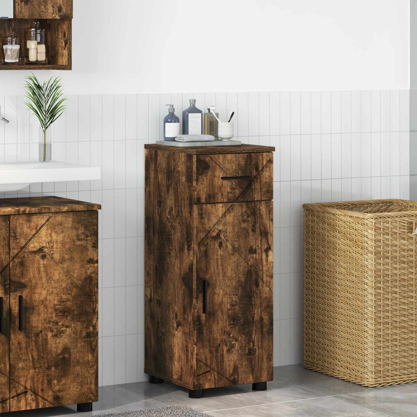 vidaXL Ντουλάπι Μπάνιου Καπνιστό Δρύς 30 x 35 x 80 εκ