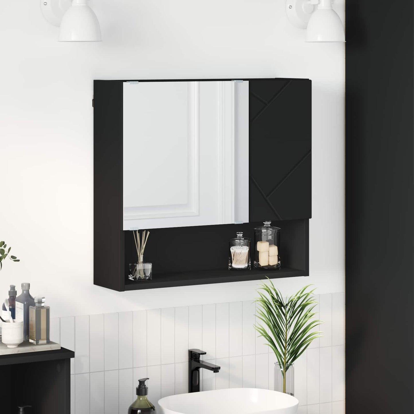 vidaXL Ντουλάπα Καθρέφτη Μαύρο 59 x 17 x 55 cm Επεξεργασμένο Ξύλο
