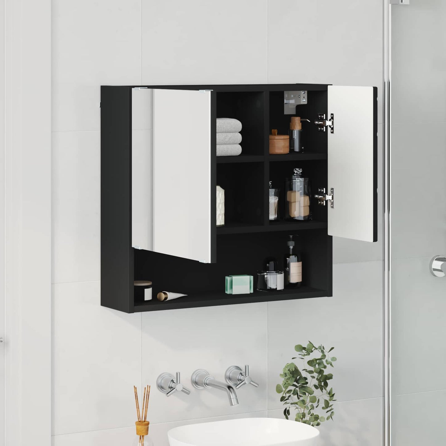 vidaXL Ντουλάπα Καθρέφτη Μαύρο 59 x 17 x 55 cm Επεξεργασμένο Ξύλο