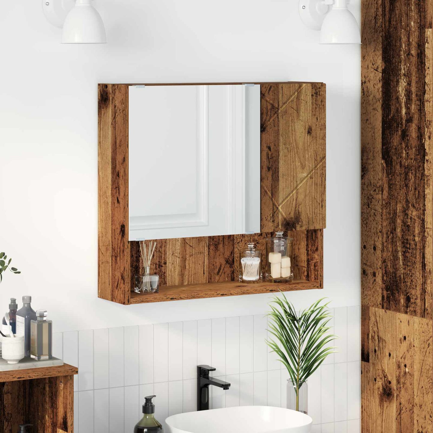 vidaXL Ντουλάπα Καθρέφτη Παλιό ξύλο 59 x 17 x 55 cm Επεξεργασμένο Ξύλο