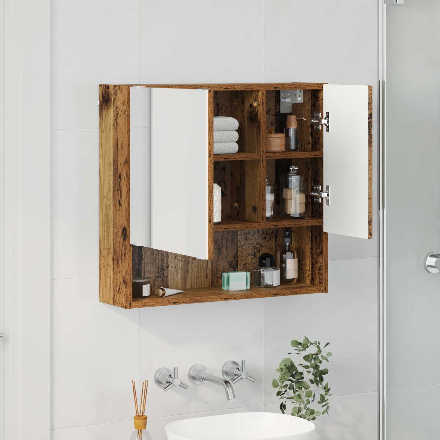 vidaXL Ντουλάπα Καθρέφτη Παλιό ξύλο 59 x 17 x 55 cm Επεξεργασμένο Ξύλο