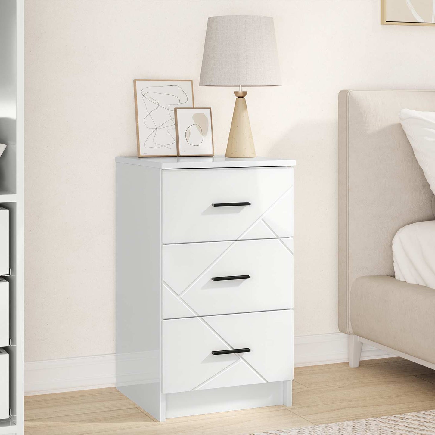 vidaXL Κομοδίνο Γυαλιστερό λευκό 38 x 38 x 66 εκ Επεξεργασμένο ξύλο