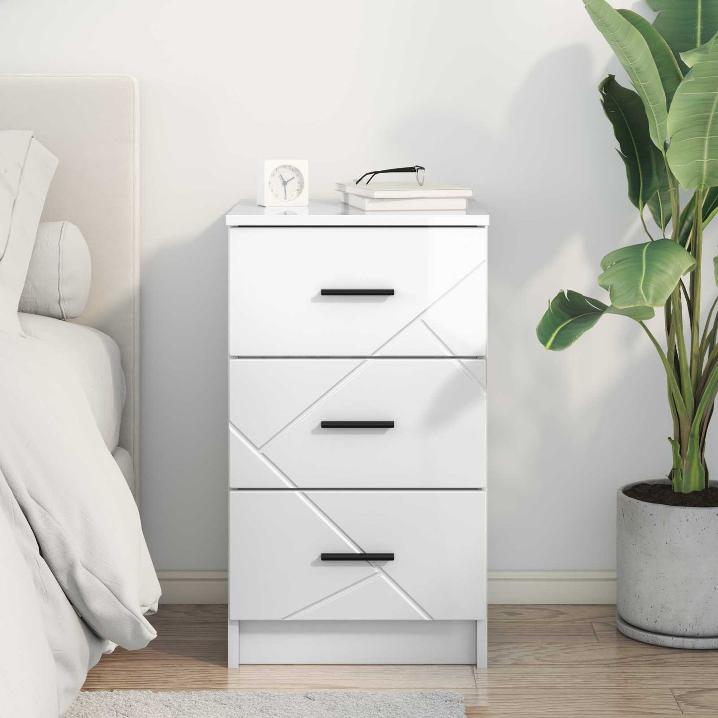 vidaXL Κομοδίνο Γυαλιστερό λευκό 38 x 38 x 66 εκ Επεξεργασμένο ξύλο