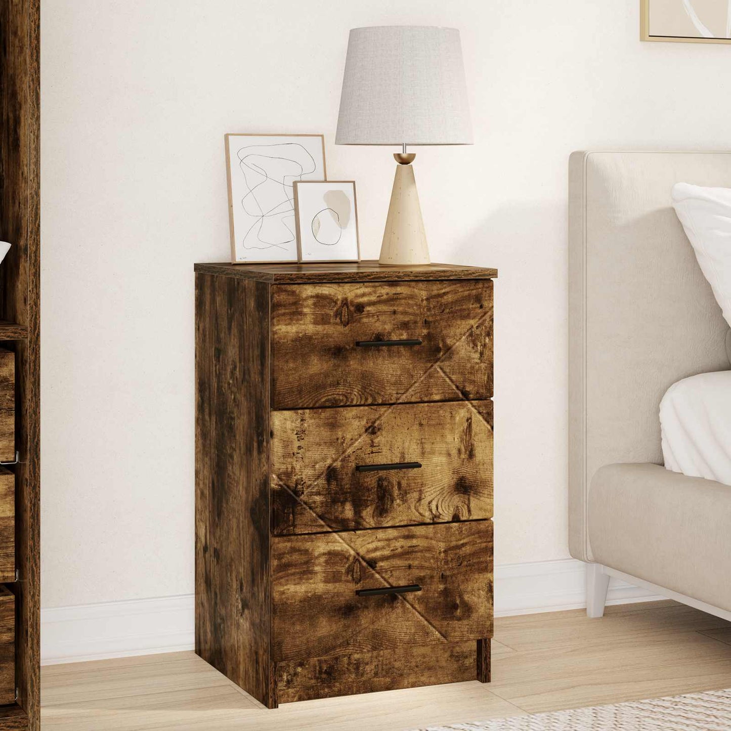 vidaXL Κομοδίνο Καπνιστή δρυς 38 x 38 x 66 εκ Επεξεργασμένο ξύλο