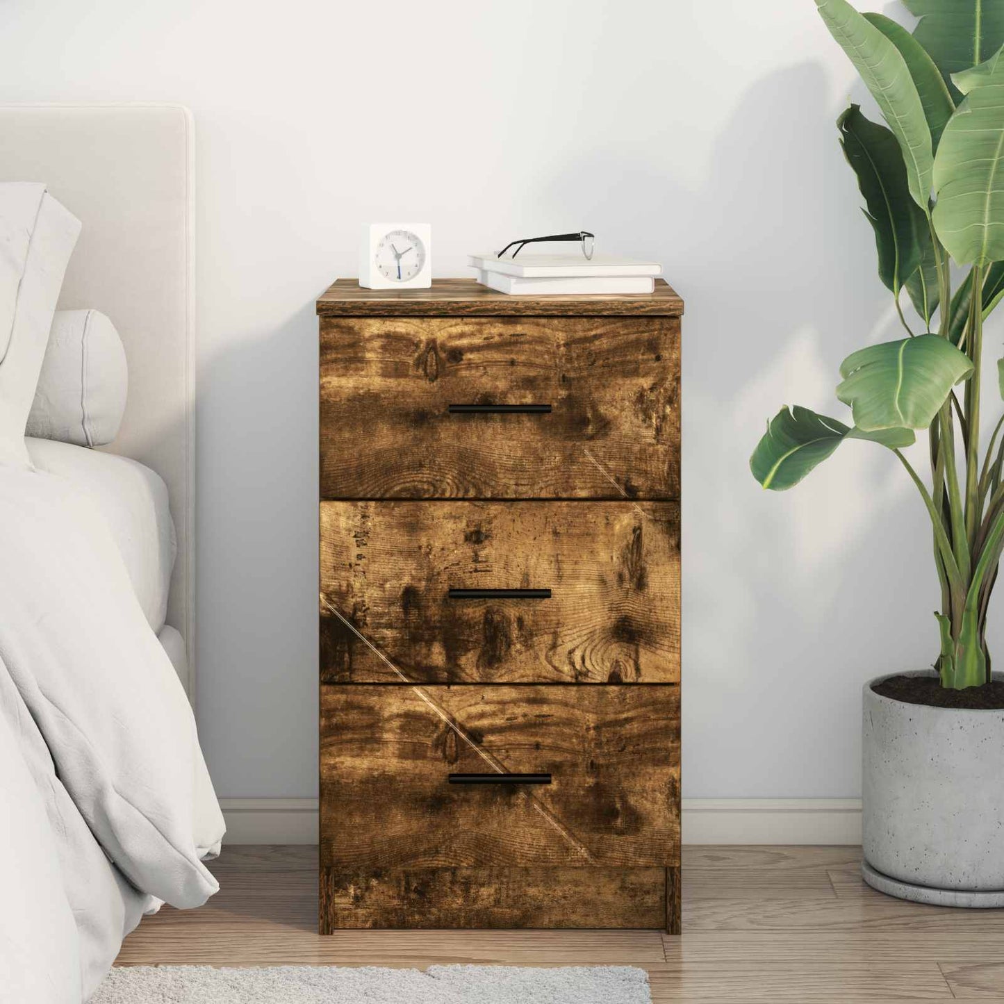 vidaXL Κομοδίνο Καπνιστή δρυς 38 x 38 x 66 εκ Επεξεργασμένο ξύλο