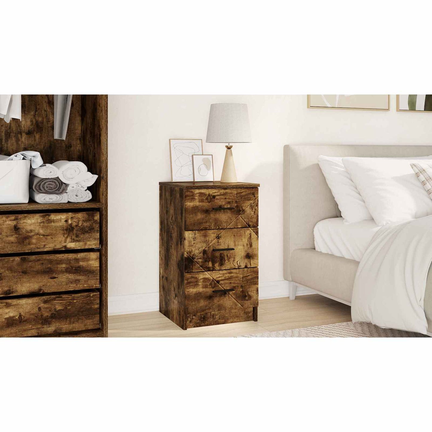 vidaXL Κομοδίνο Καπνιστή δρυς 38 x 38 x 66 εκ Επεξεργασμένο ξύλο