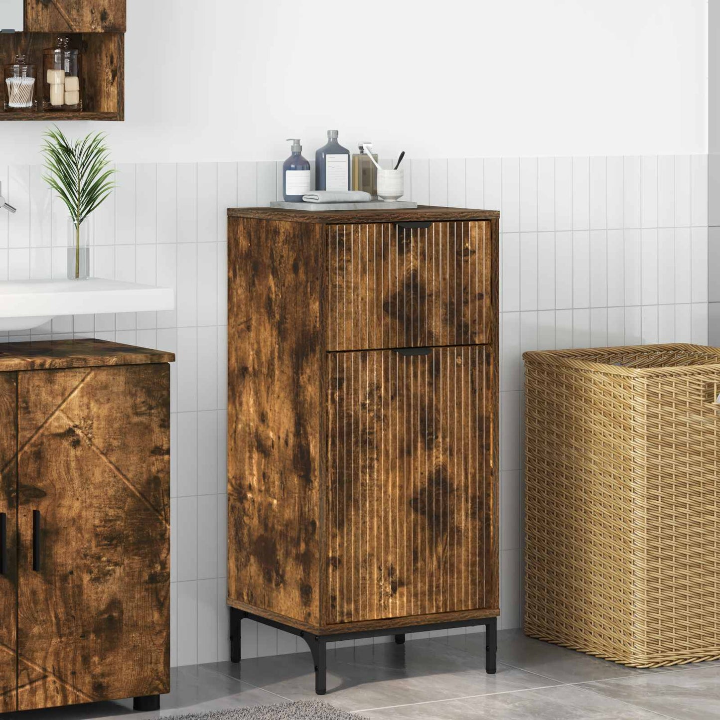 vidaXL Ντουλάπι Μπάνιου Καπνιστό Δρύς 39,5 x 36 x 88 εκ