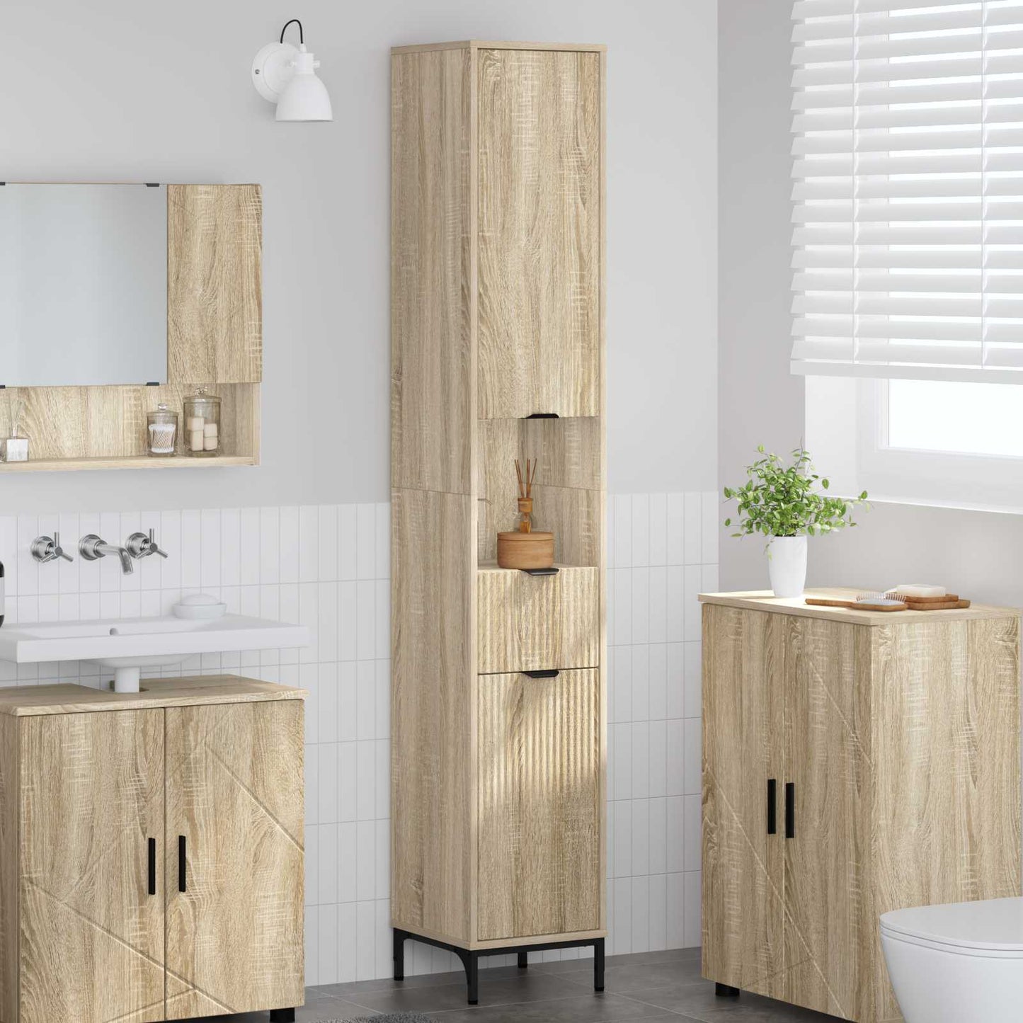 vidaXL Ντουλάπι Μπάνιου Δρύς Sonoma 31,5 x 33 x 190 εκ.