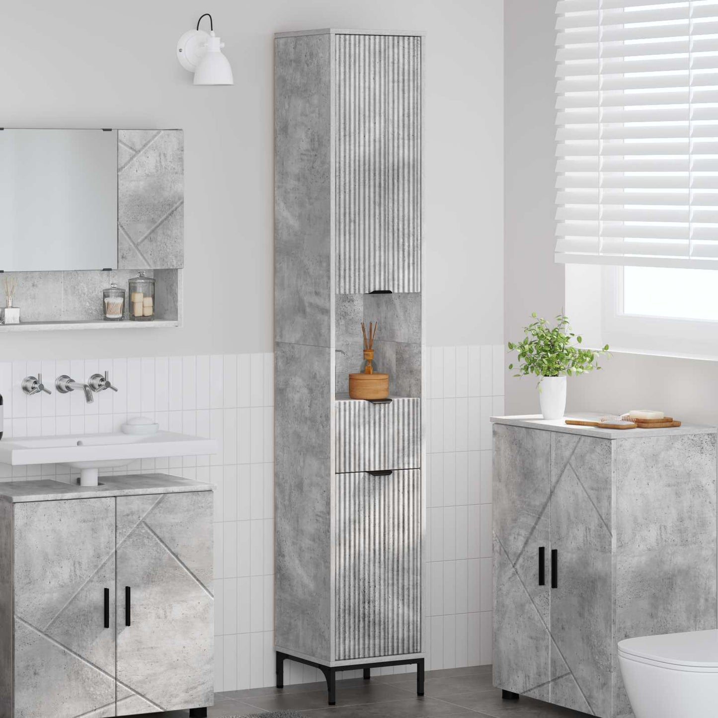 vidaXL Ντουλάπι Μπάνιου Σκυρόδεμα Γκρι 31,5 x 33 x 190 εκ.