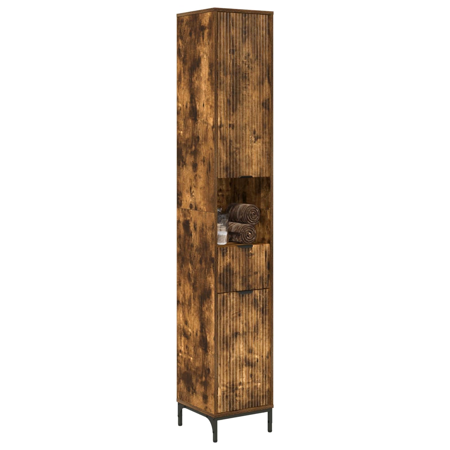 vidaXL Ντουλάπι Μπάνιου Καπνιστό Δρύς 31,5 x 33 x 190 εκ.